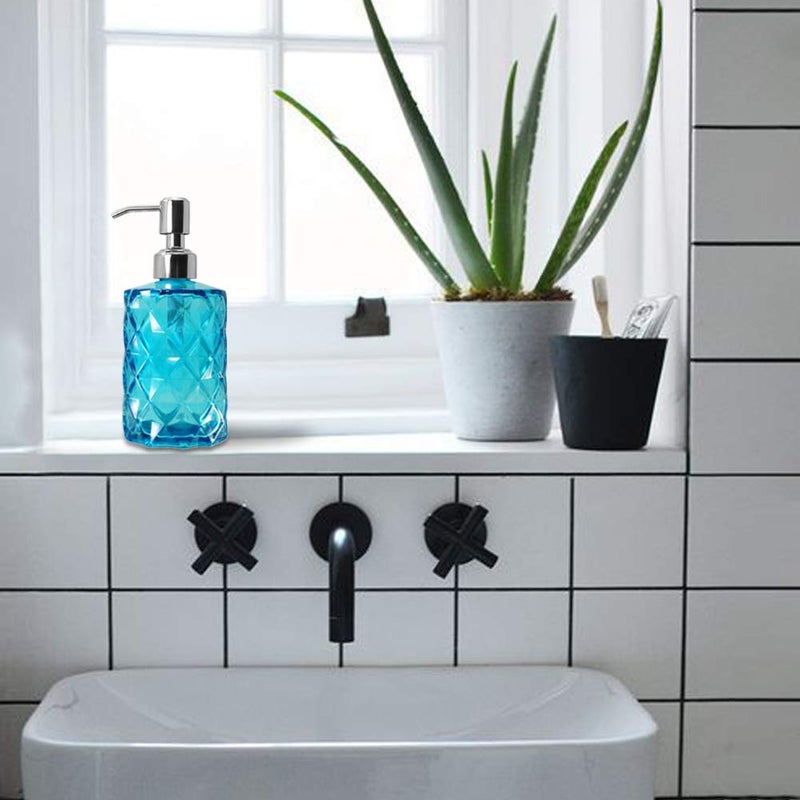 JASAI Diamond Design Soap Dispenser with 304 Rust Proof Stainless Steel Soap Pump, 12 Ounce Kitchen Soap Dispenser for Bathroom, Hand Soap, Dish Soap (Clear Blue). - Image 5